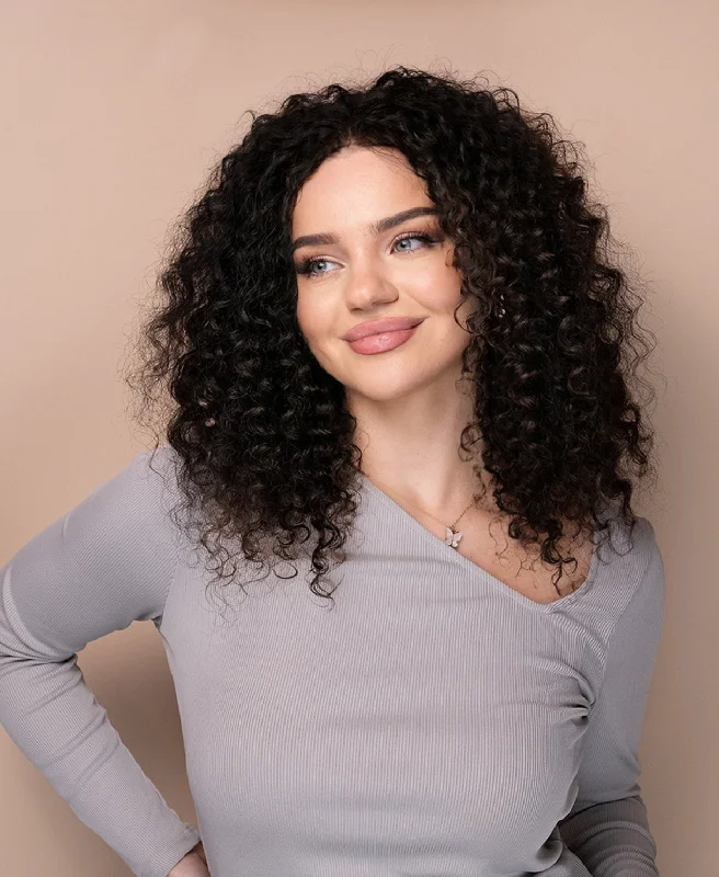 lace front human wig - 16" 3a curly natural black.