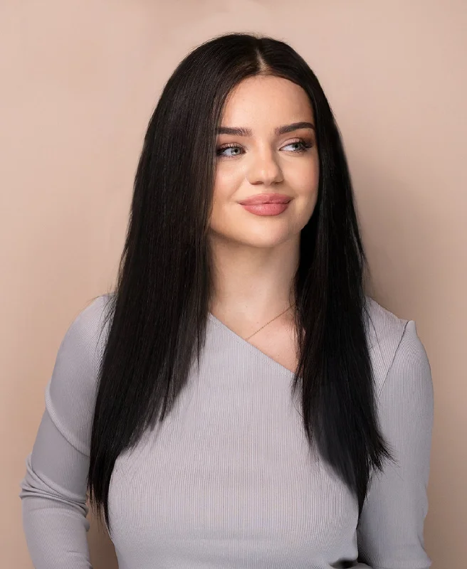 lace front layered human wig - 16" natural black.