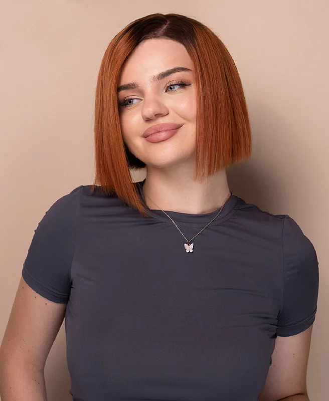 lace front bob human wig - 8" rooted ginger.