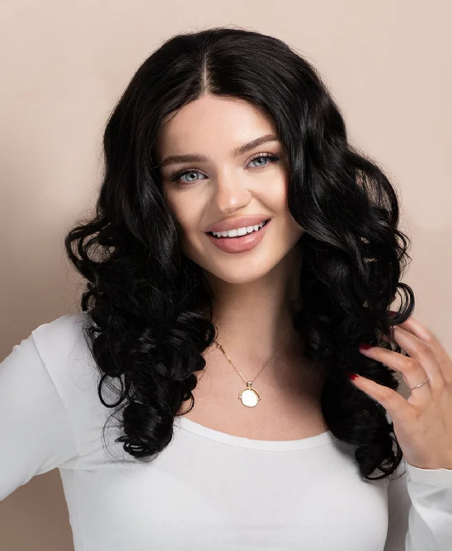 bouncy curls human wig - 18" natural black.