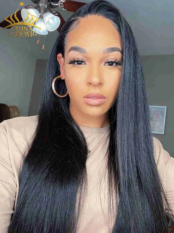 Chinalacewig Brazilian Virgin Hair Light Yaki Full HD Lace Human Hair Wig With Bleached Knots CF182