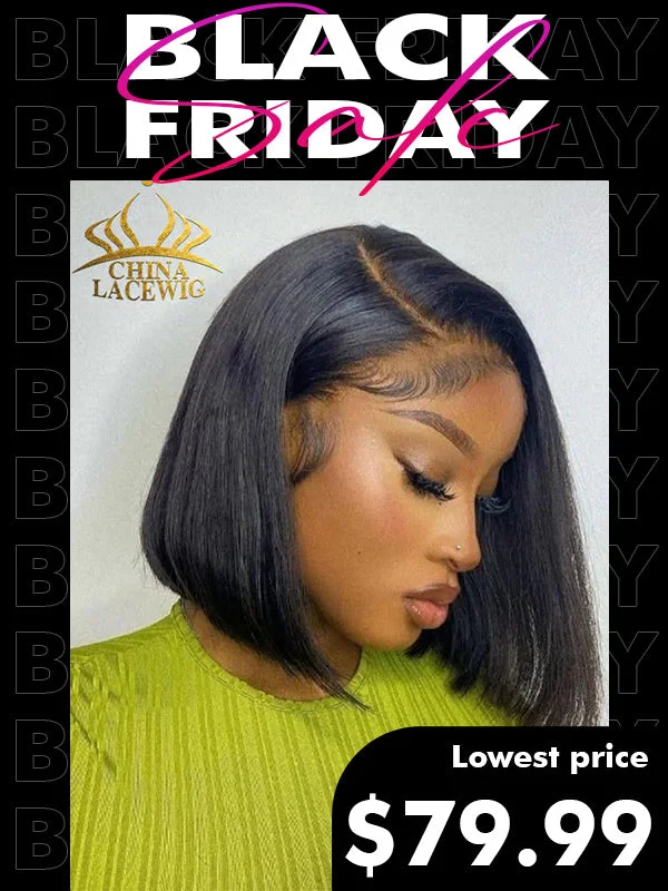 Chinalacewig Black Friday Natural Color Side Part C-pat Human Hair Summer Bob CF557