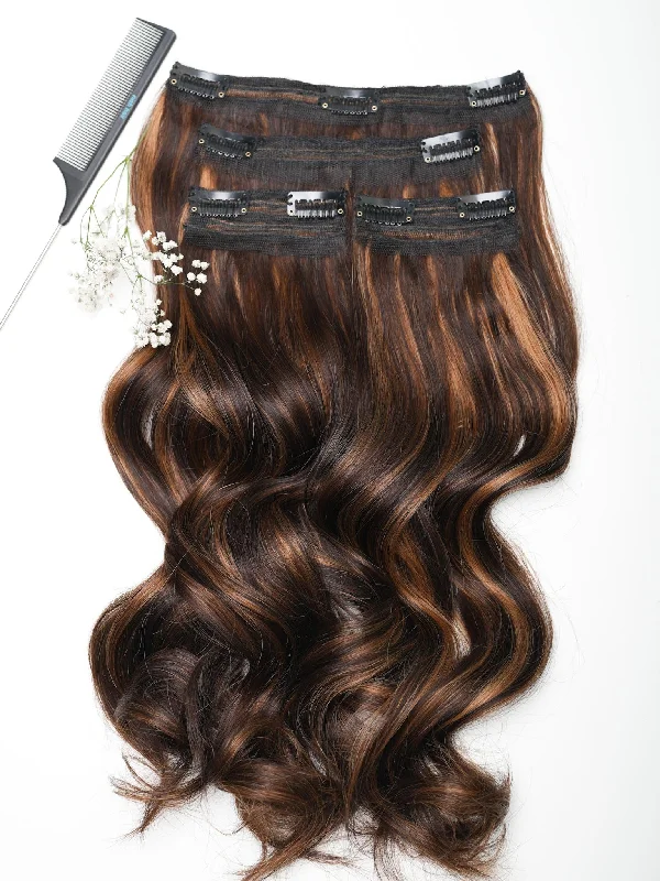 Dark Brown With Highlights  – Classic Hair - CLIP In Extensions