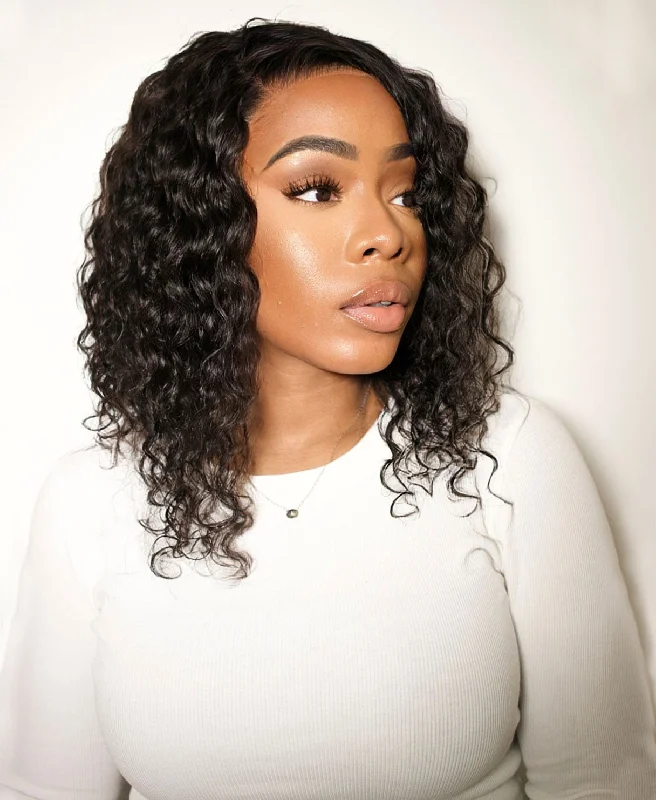 lace front human wig - 10" 3A curly natural black.