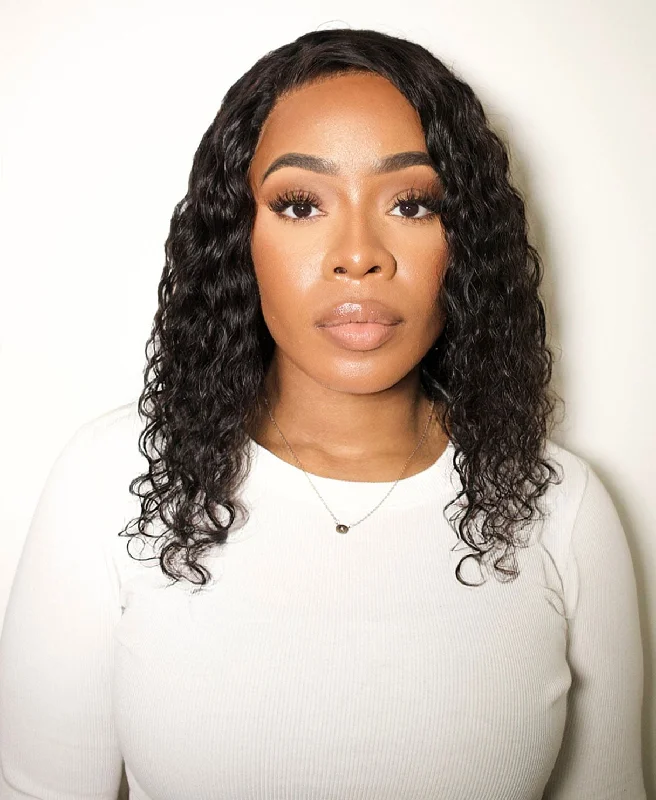 lace front human wig - 12" 3A curly natural black.