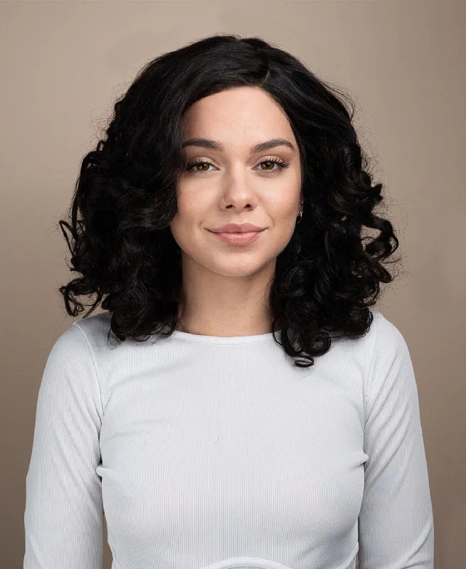 lace front human wig - 16" 3a curly natural black.