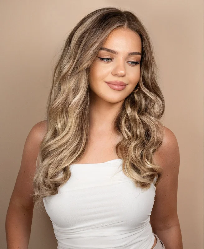 lace front human wig - 20" ash blonde highlights.