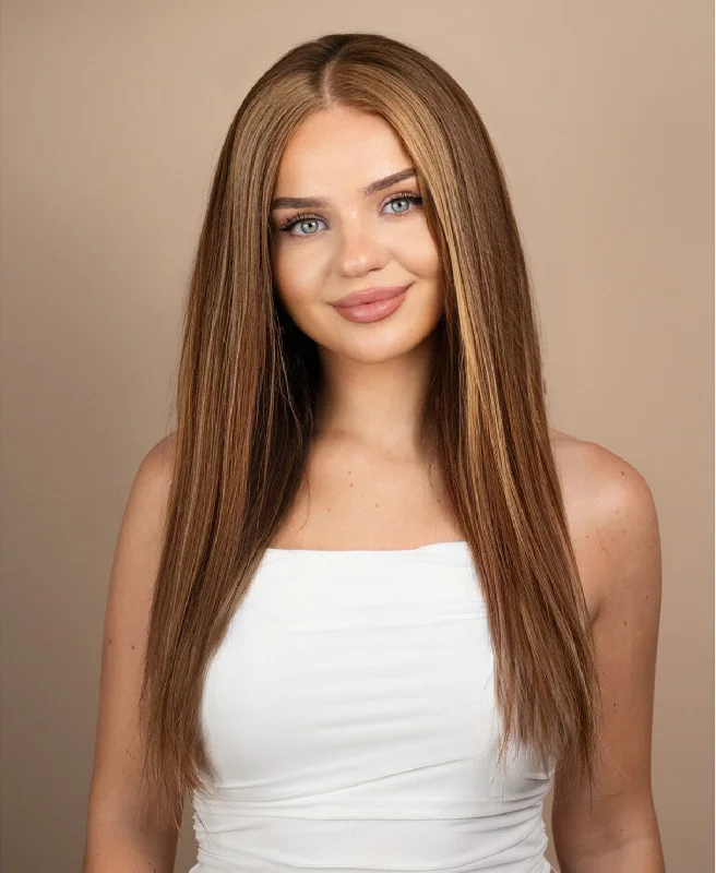 lace front human wig - 20" brown moneypiece.