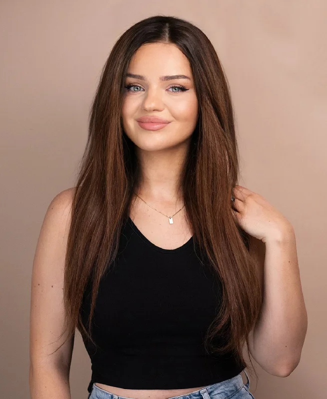 lace front human wig - 20" rooted brown.