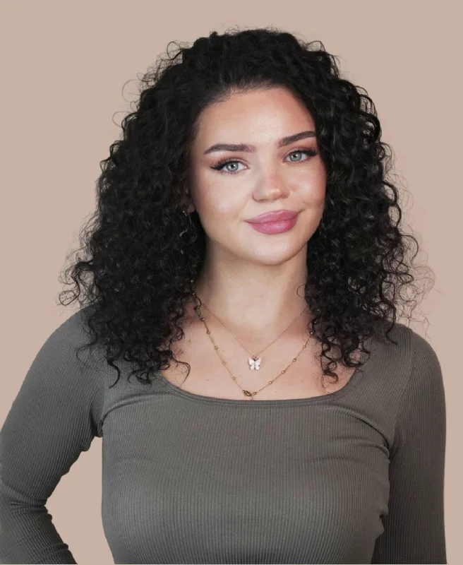 lace front human wig - 14" 3A curly natural black.