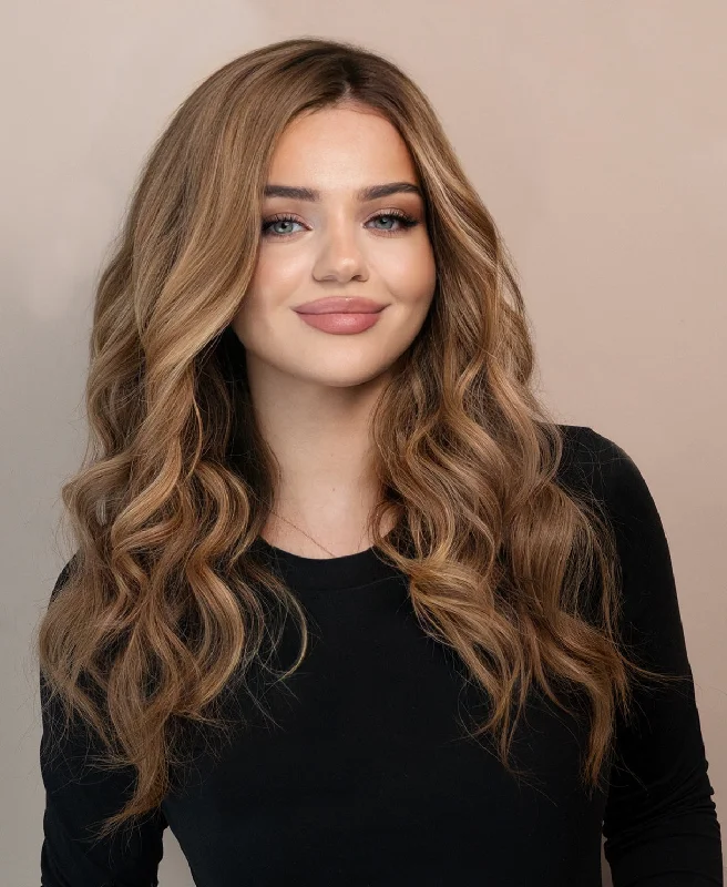 lace front human wig - 20" dark blonde balayage.