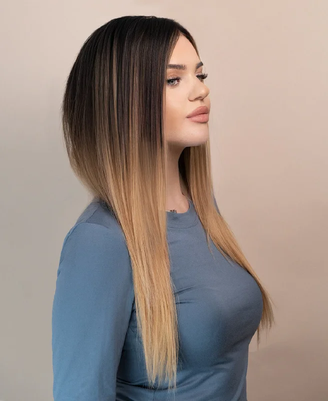 lace front human wig - 20" blonde ombre.