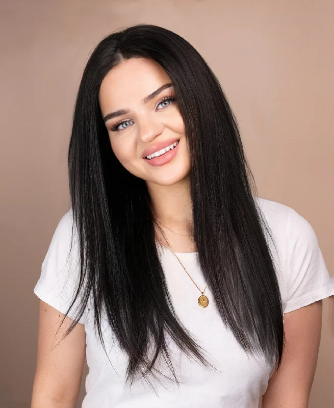 lace front human wig straight 4x4 - 20" natural black