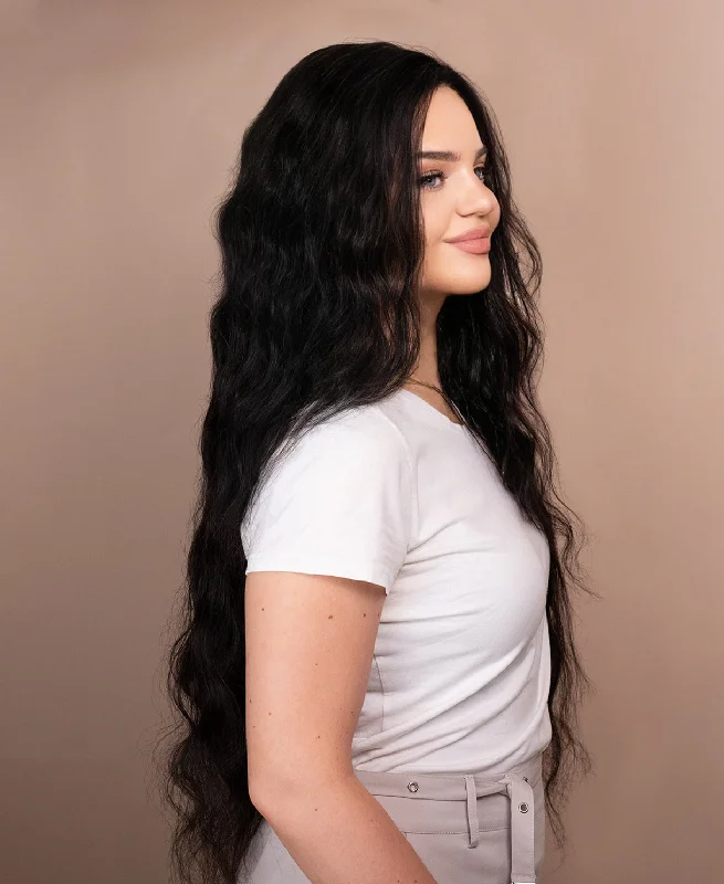 lace front human wig wavy 5x5 - 32" natural black