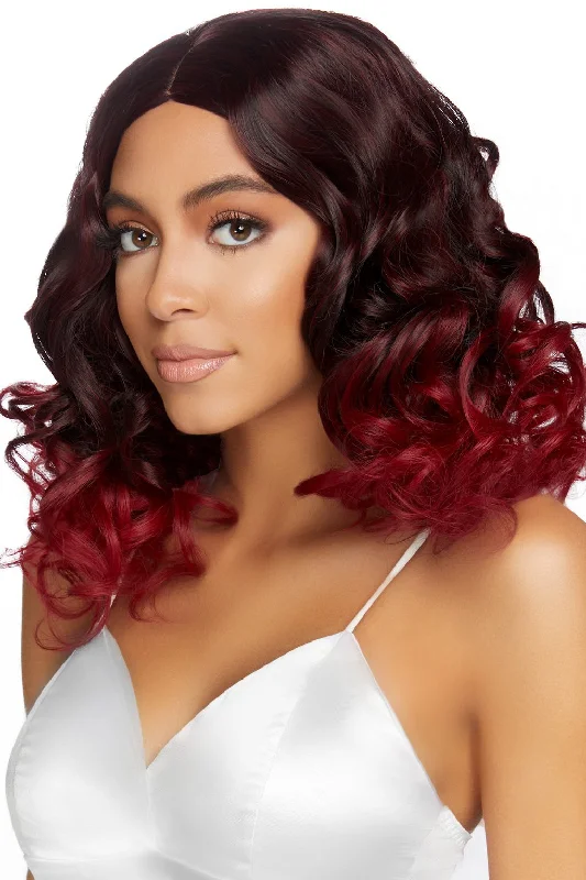 Long Curly Burgundy Ombré Bob Wig