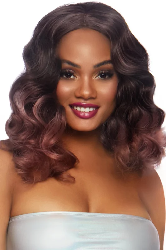 Long Curly Mauve Ombré Bob Wig