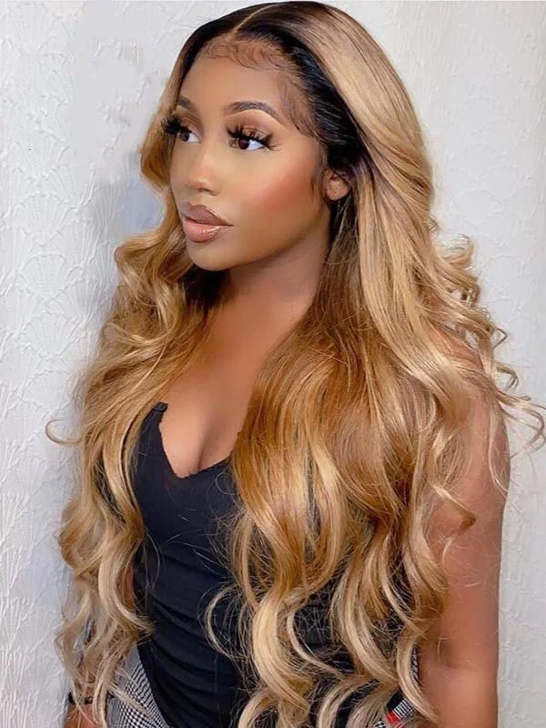 Chinalacewig 2024 New Year Sale Ombre Blonde Color Body Wave Virgin Human Hair 360 HD Lace Wigs CF230