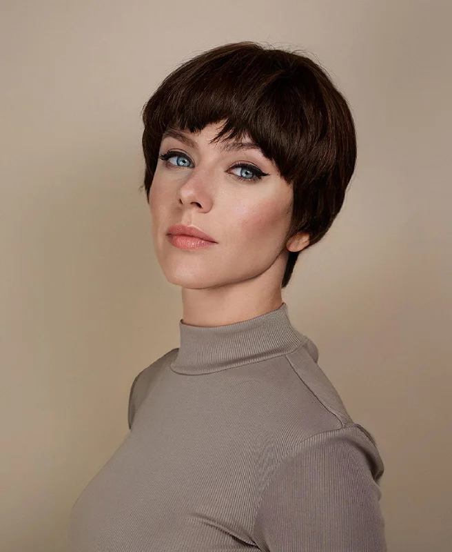 pixie cut human wig - 6" chocolate brown.