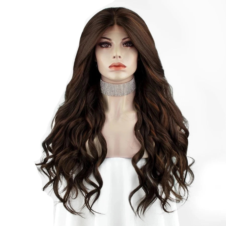 Sissy Lux Elegance: Highlight Brown Synthetic Lace Front Wig for Feminine Transformation