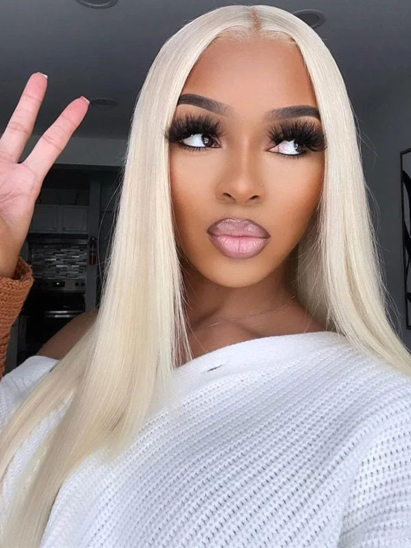 24hrs shipping Chinalacewig Blonde Silky Straight 13x4 Transparent Lace Front Human Hair Wigs NCF76