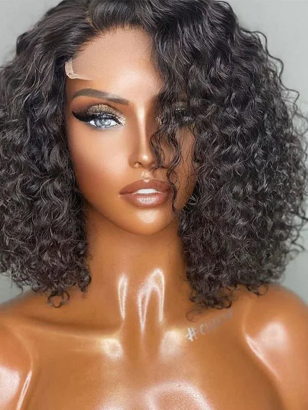 Chinalacewig Virgin Human Hair Black Color Deep Curly 5×5 HD Lace Wig With Pre Plucked NCF92