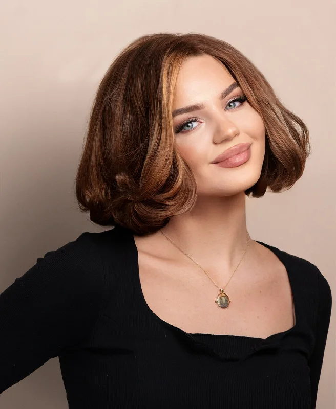 wedge bob human wig - 8" caramel highlights.