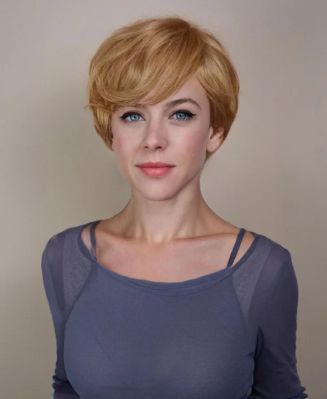 wedge cut human wig - 8" honey blonde.