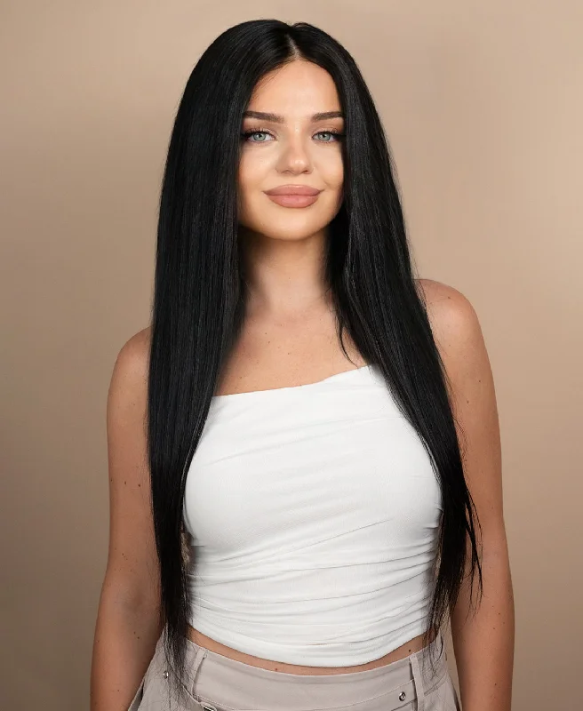 full lace human wig - 22" natural black.