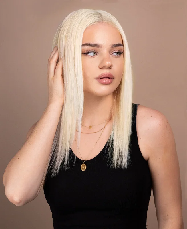 put on & go pre-cut lace human wig - 14" light blonde.