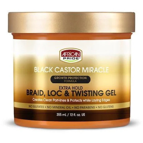 African Pride Black Castor Miracle Extra Hold Twist, Braid & Loc Gel – 8 OZ