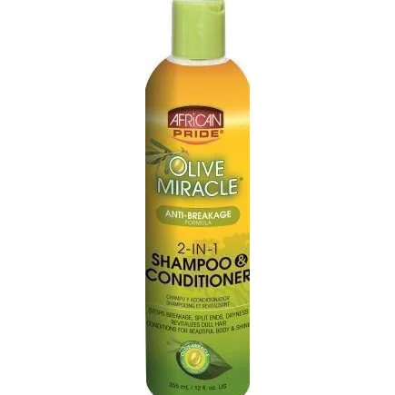 African Pride Olive Miracle Anti-Breakage 2-in-1 Shampoo & Conditioner - 12 Ounces