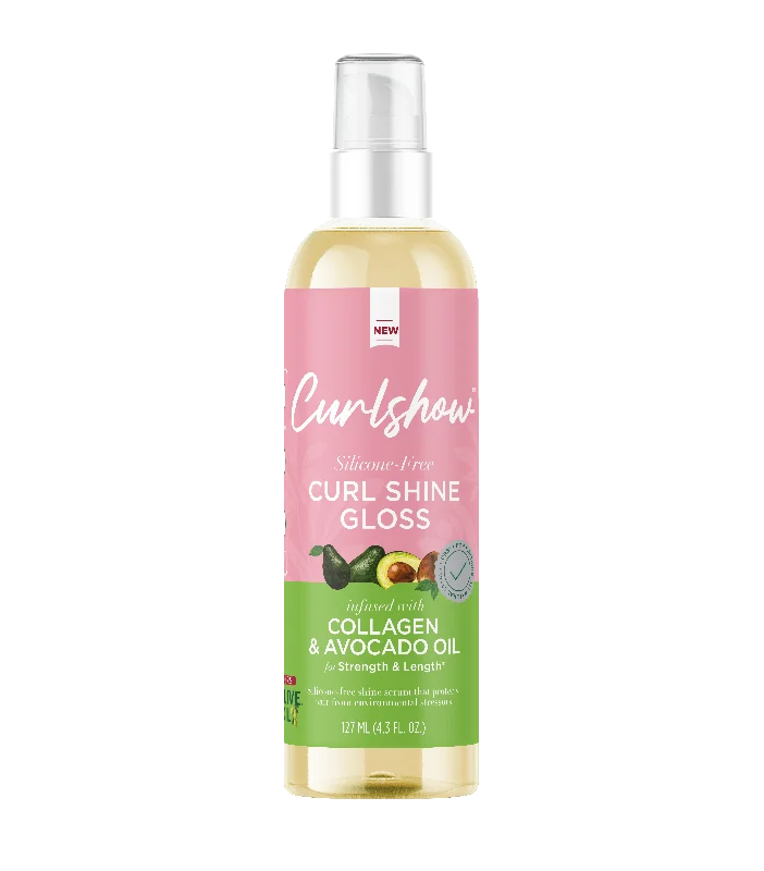 Olive Oil Curlshow Silicone-Free Curl Shine Gloss Infused with Collagen & Avocado Oil for Strength & Length (4.3 oz)