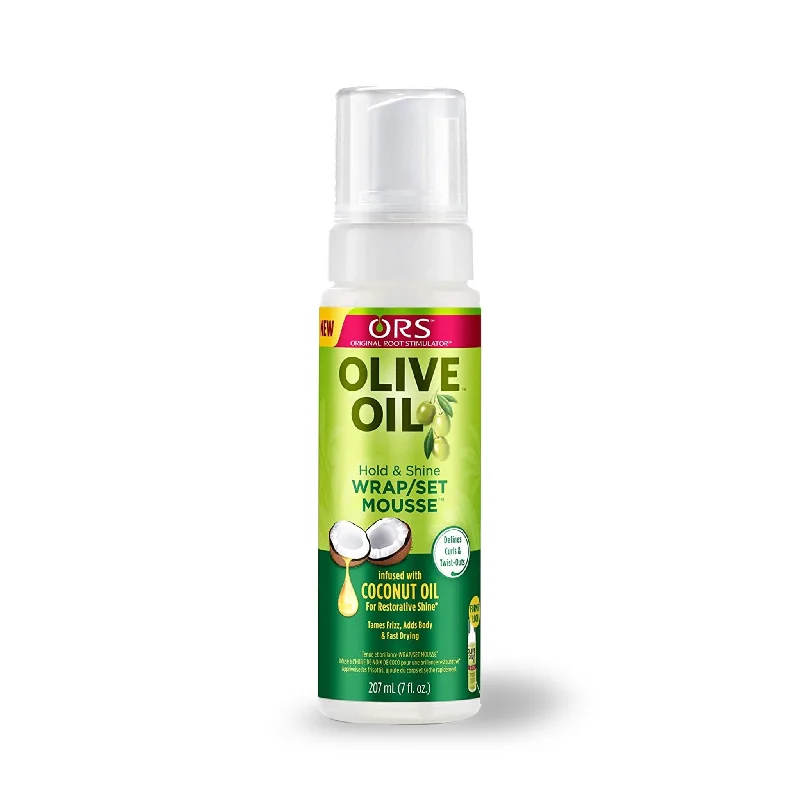 ORS Olive Oil Hold & Shine Wrap Set Mousse Infused with Coconut Oil for Restorative Shine (7.0 oz)