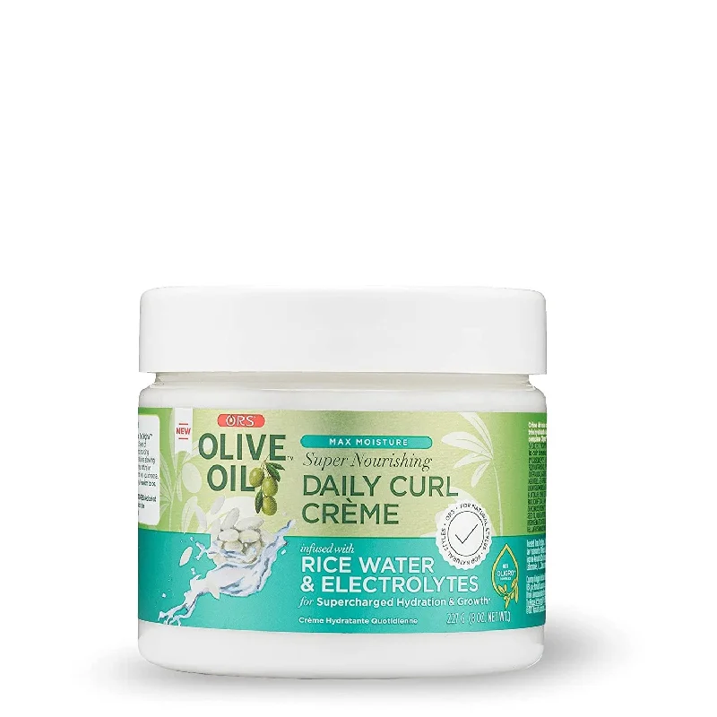 ORS Olive Oil Max Moisture Super Nourishing Daily Curl Crème infused with Rice Water & Electrolytes for Supercharged Hydration & Growth (8.0 oz)